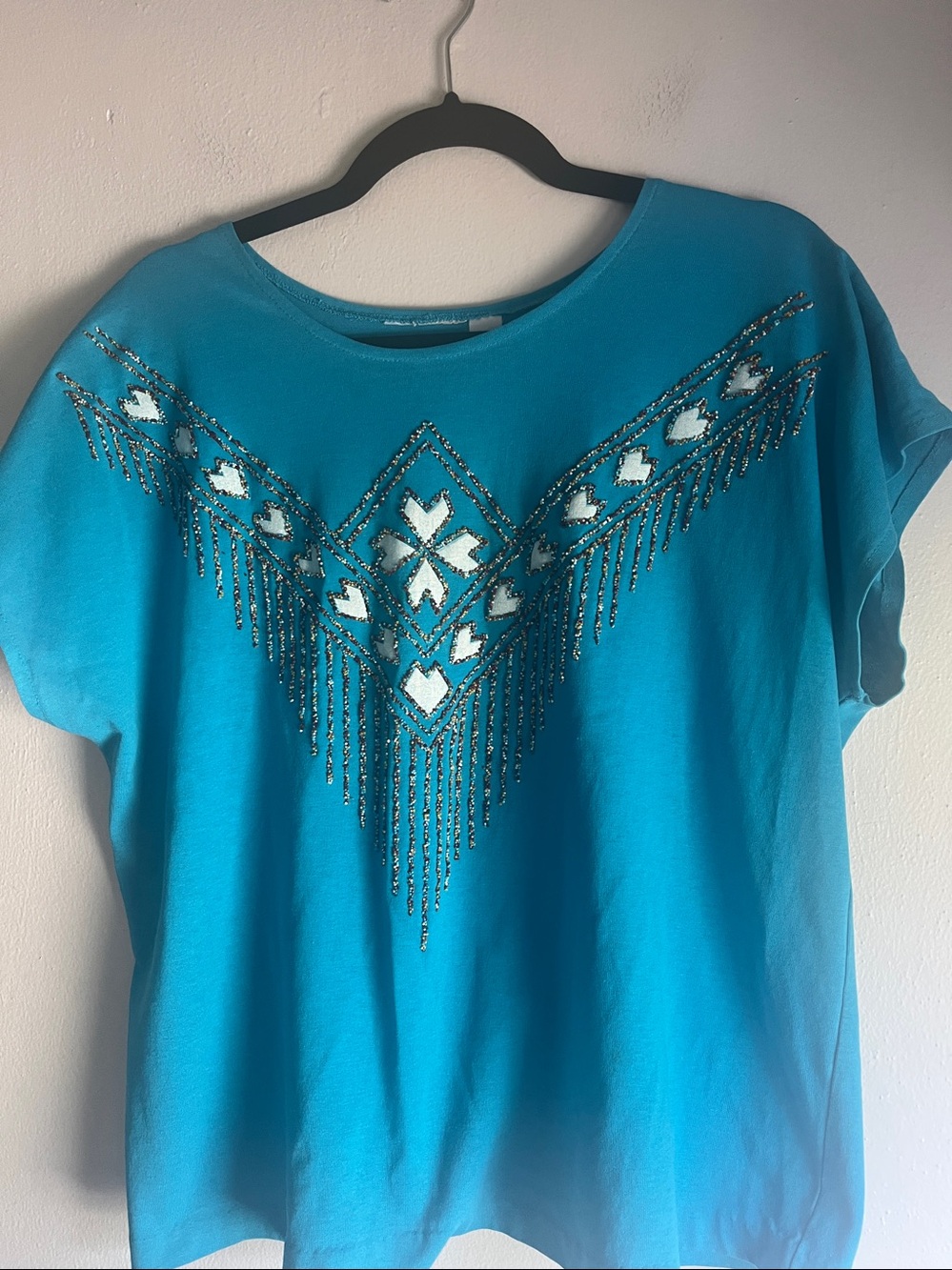 Vintage Beaded SW Style Teal Shirt